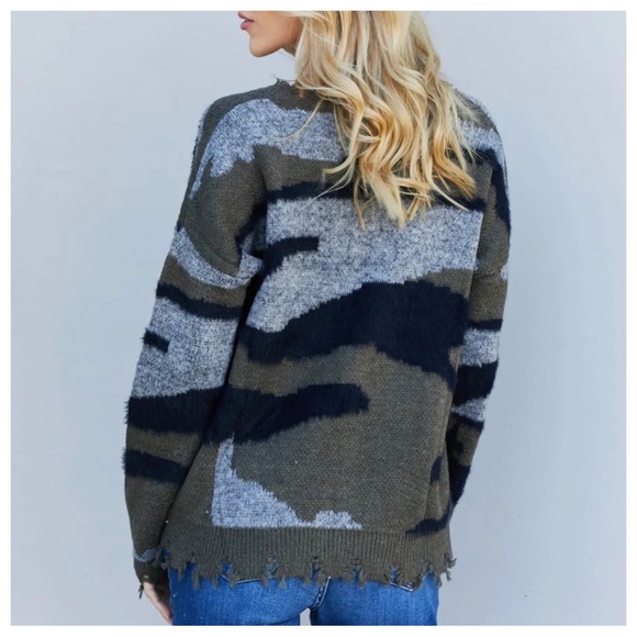 #1Boho Chic Multi Color Distressed VNECK Sweater - Picture 3 of 4